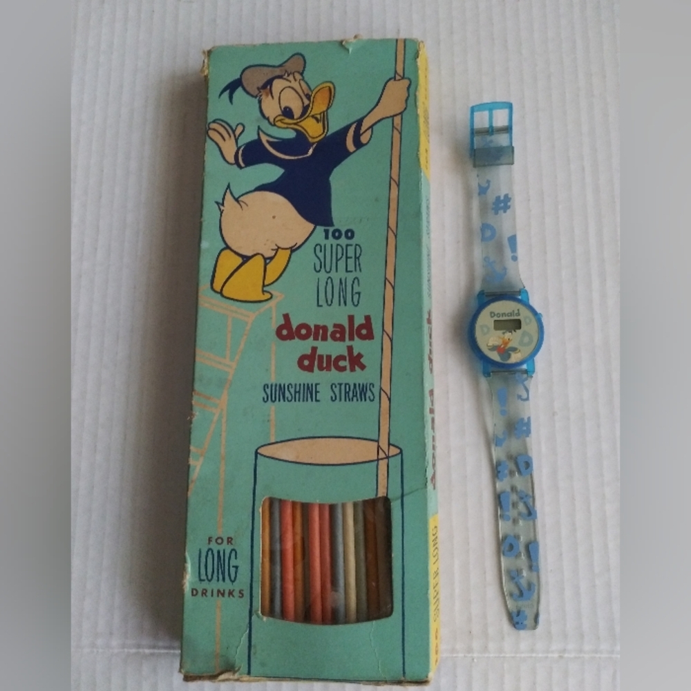 Donald Duck Vintage Sunshine Straws Box and Watch